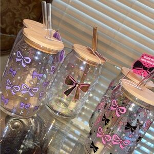 Glass Jars with Bow Design and Bamboo Lids